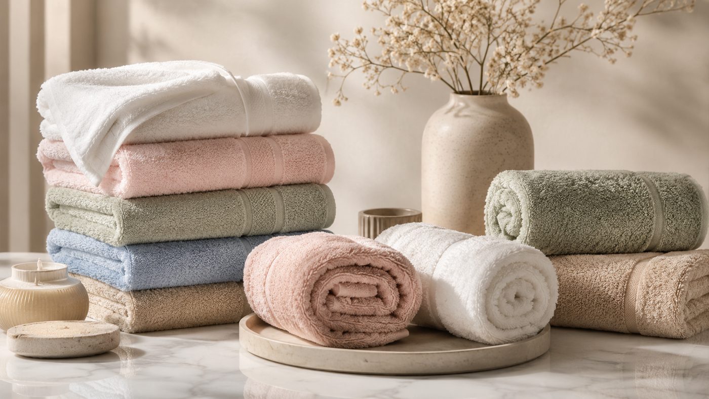 Luxury towels in a selection of soft colours